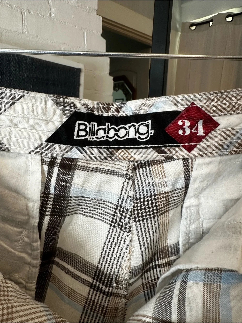 Billabong Tan Brown and Blue Plaid Shorts